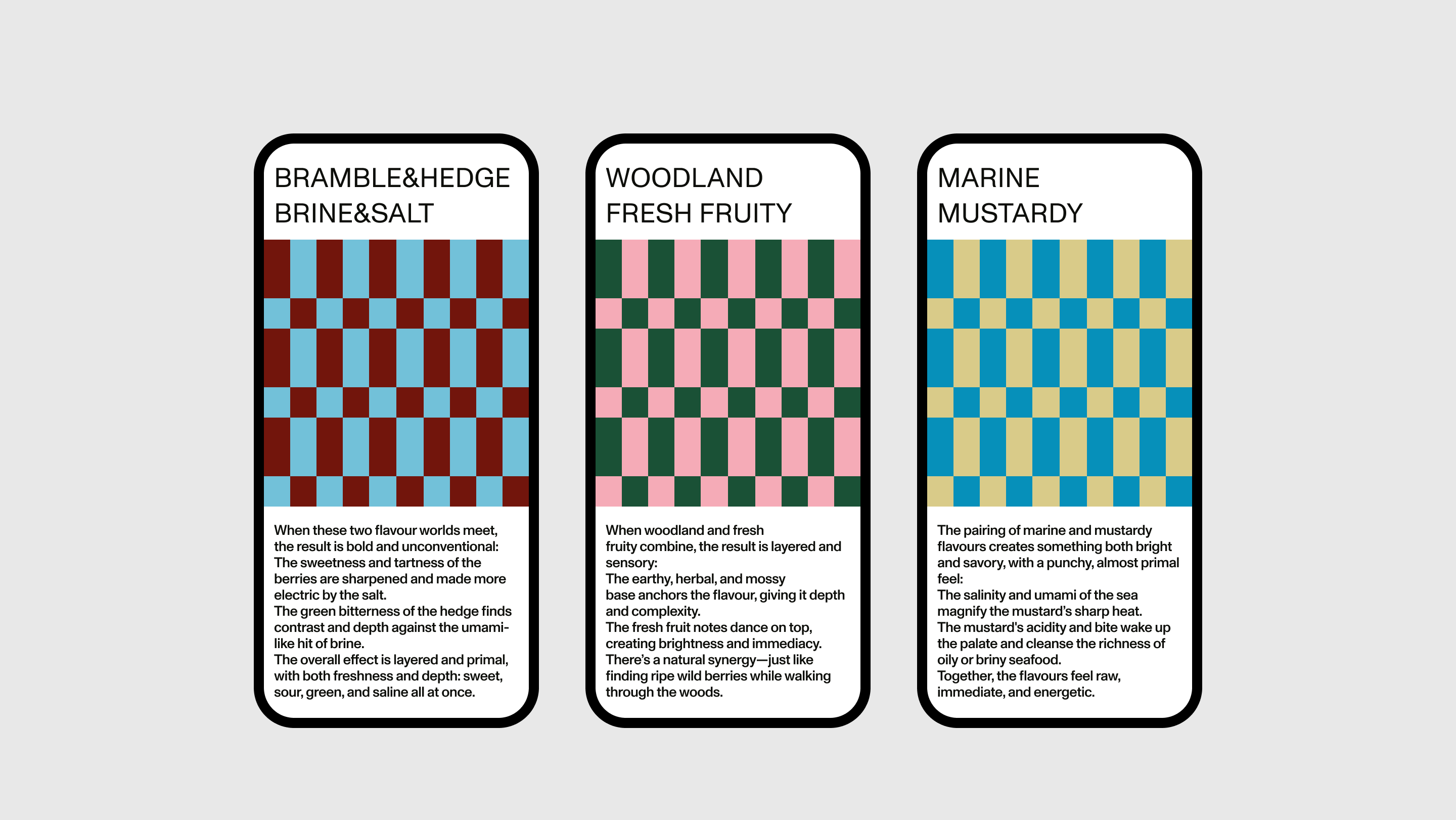 Flavour combinations with colourful patterns – App layout